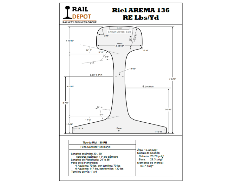 Riel 136 Lbs RE STD – Nuevo- largo variable - Image 2